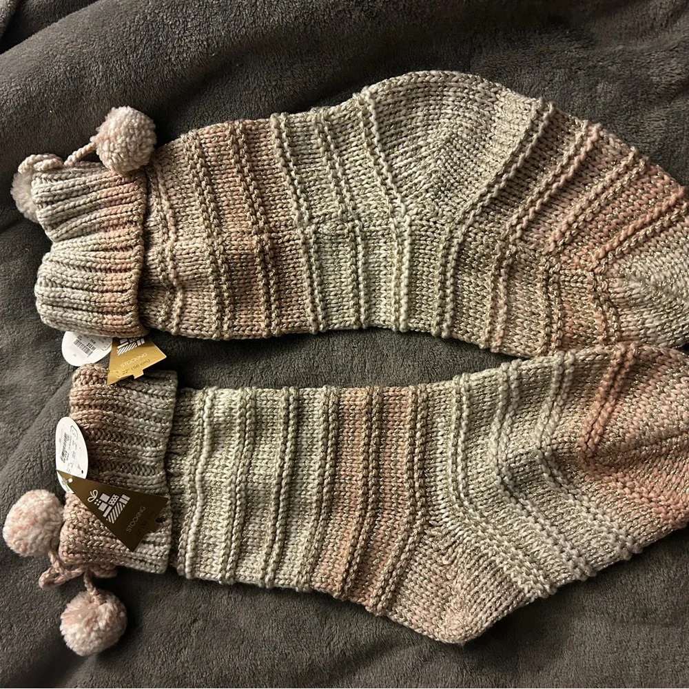 Cozy Knit Stockings with Pom Poms